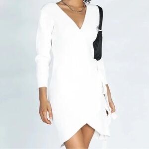 Princess Polly Daya White Knit Wrap Mini Dress S/M NWT